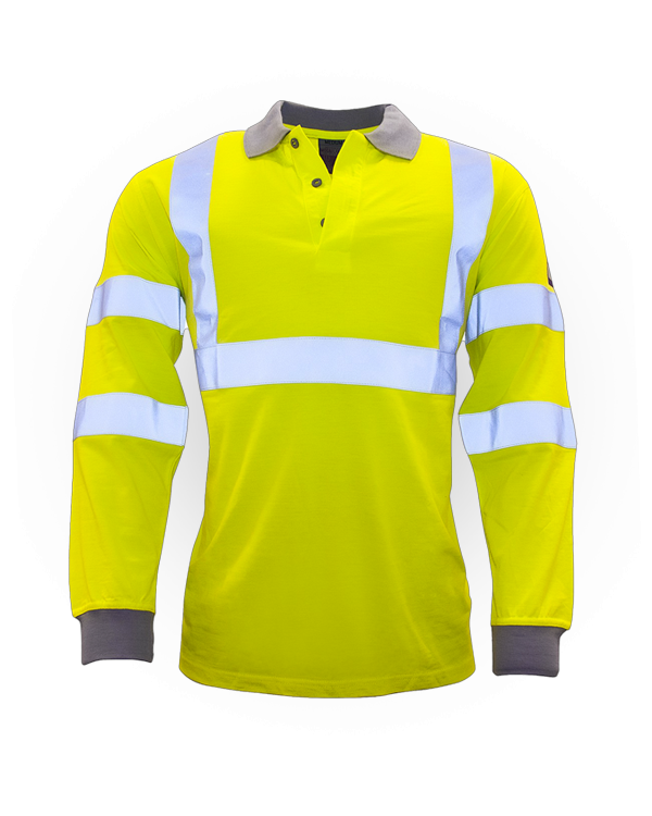 FR77 - Flame Resistant Anti-Static Hi-Vis Long Sleeve Polo Shirt